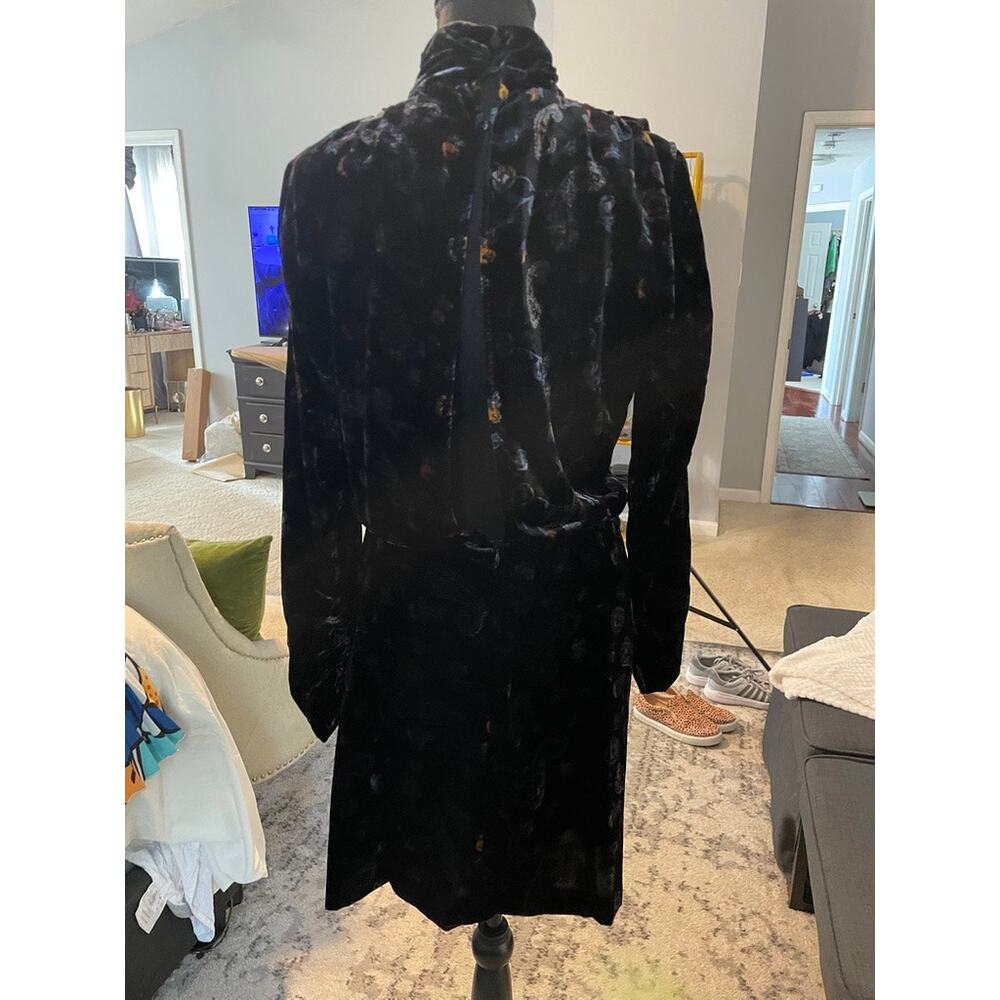 Zara Black Velvet Paisley Open Back Ruched Midi Dress Size M - Picture 2 of 9